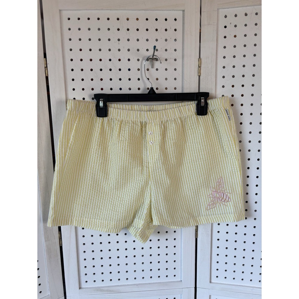 Rae Dunn Yellow White Gingham Gauze Lounge Sleep Shorts Women's XL BEE